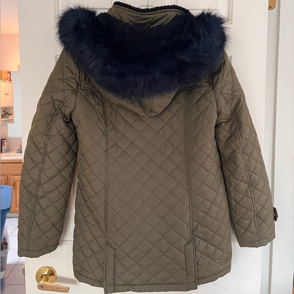NWOT Tommy Hilfiger Water Resistant Faux Fur Trim Hood Puffer Coat M Green/Blue - Picture 5 of 15